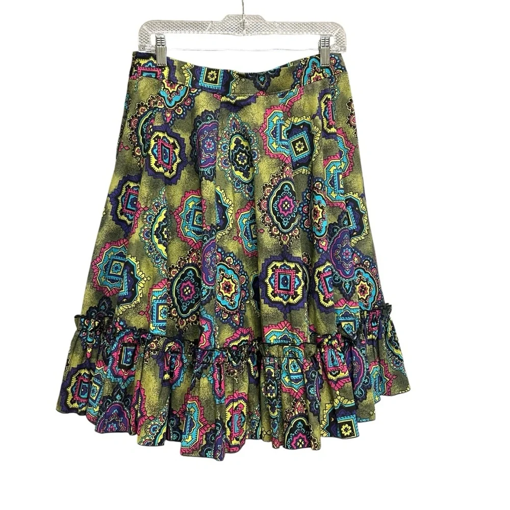 VTG Multicolor Abstract Geometric Tiered Ruffle Skirt - Size M - Picture 2 of 3